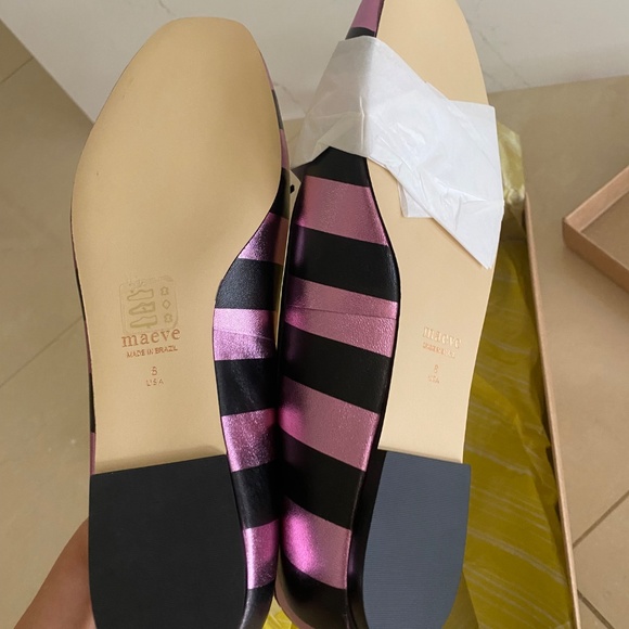 NWB Maeve by Anthropologie Square Toe Leather Ballet Stripped Flats Size 8 - Picture 5 of 7